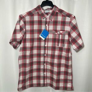 Columbia Red and White Plaid Casual Button Down Shirt